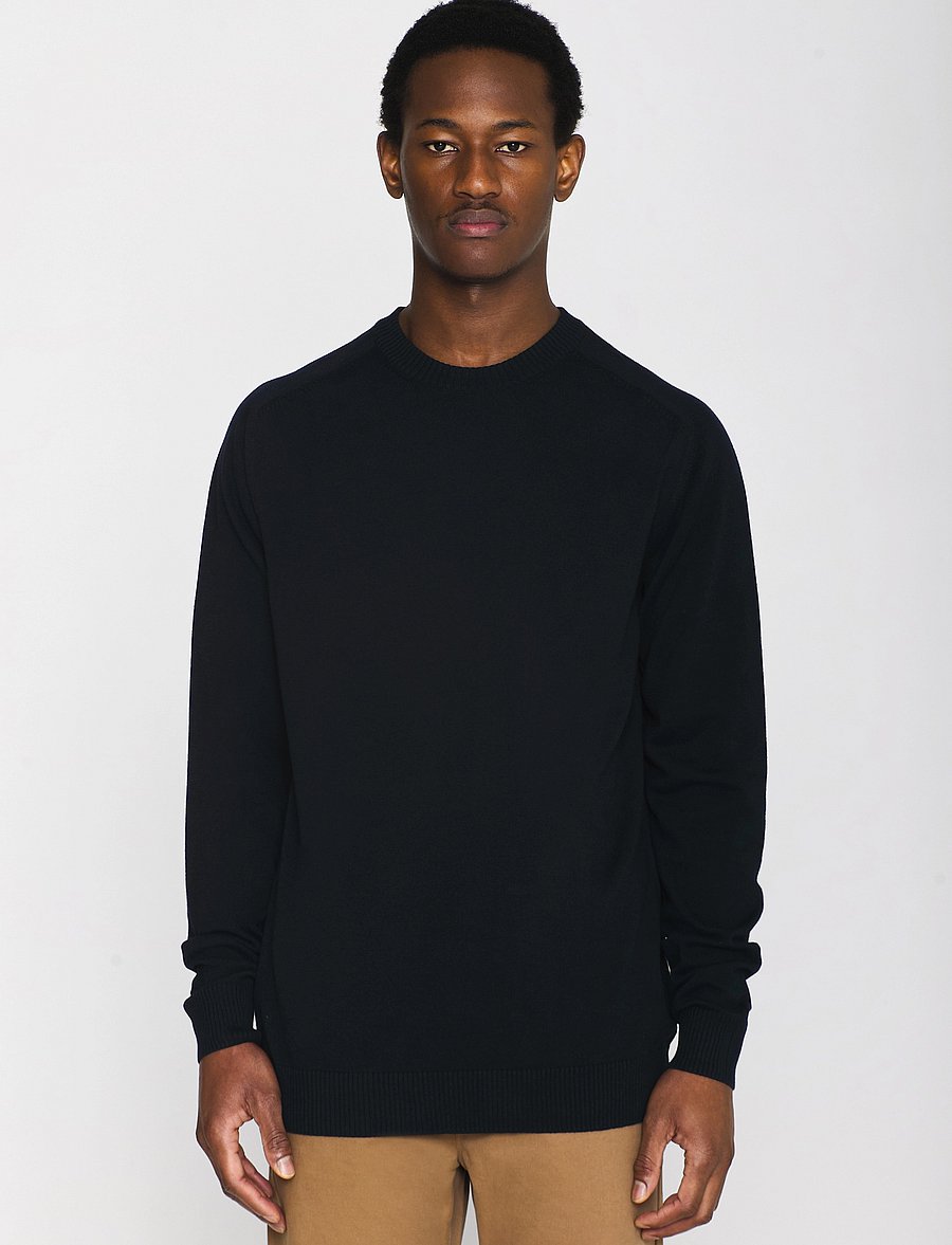 Knowledge Cotton Apparel - Merino crew neck sweater - round necks - total eclipse - 0