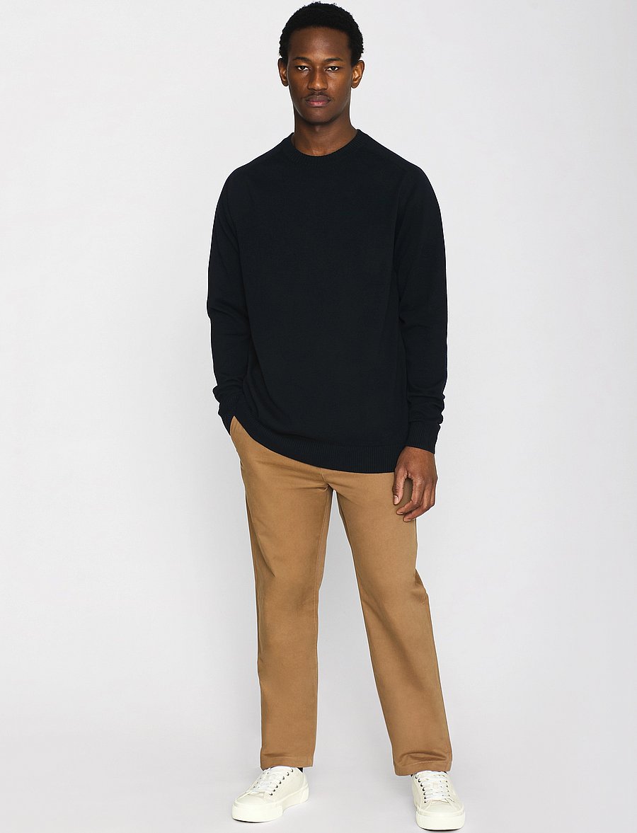 Knowledge Cotton Apparel - Merino crew neck sweater - round necks - total eclipse - 4