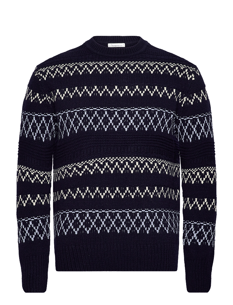 Knowledge Cotton Apparel - Knitted pattern crew neck - RWS - blue stripe - 0