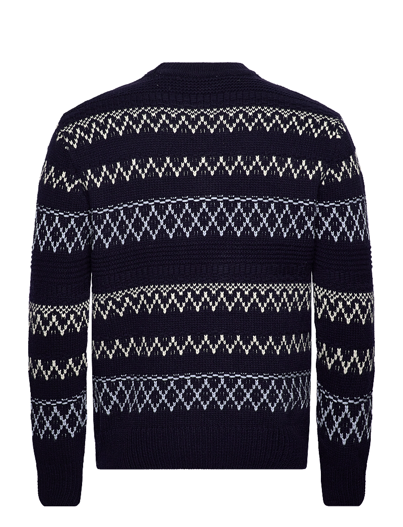 Knowledge Cotton Apparel - Knitted pattern crew neck - RWS - blue stripe - 1