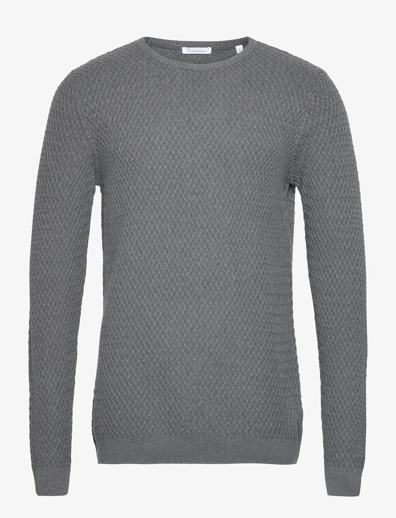 Knowledge Cotton Apparel - Small Diamond Knit - GOTS/Vegan - megztiniai su apvalios formos apykakle - dark grey melange - 0