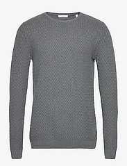 Knowledge Cotton Apparel - Small Diamond Knit - GOTS/Vegan - megztiniai su apvalios formos apykakle - dark grey melange - 0