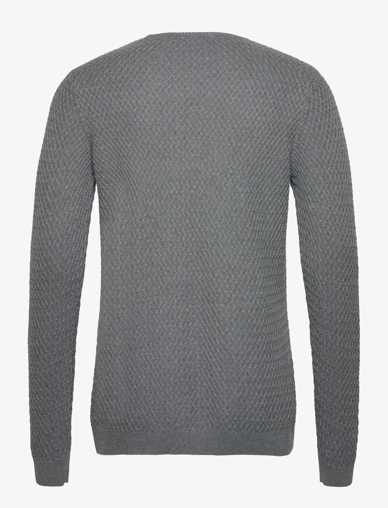 Knowledge Cotton Apparel - Small Diamond Knit - GOTS/Vegan - knitted round necks - dark grey melange - 1