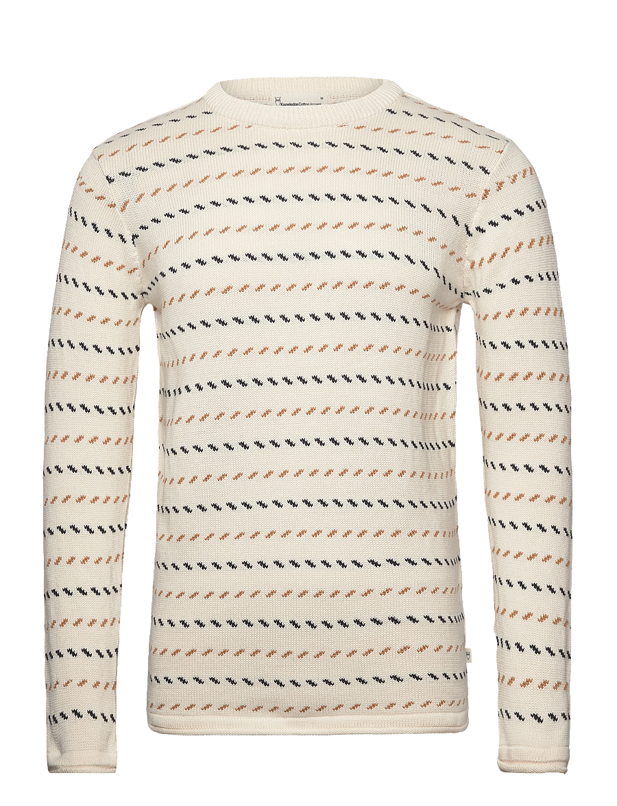 Knowledge Cotton Apparel - Organic Cotton Jacquard Knit - Rege - rundhals - egret - 0
