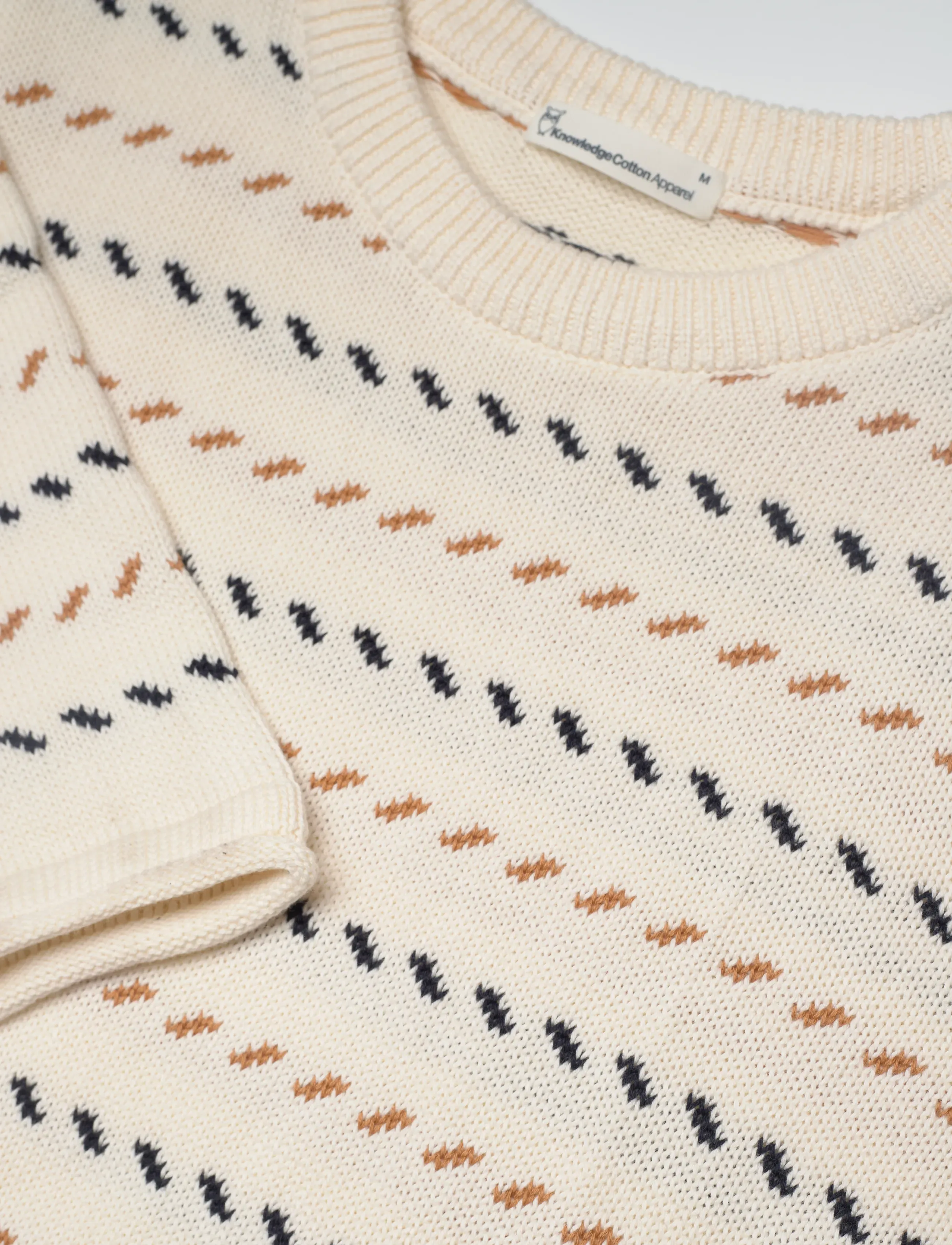 Knowledge Cotton Apparel - Organic Cotton Jacquard Knit - Rege - rund hals - egret - 2