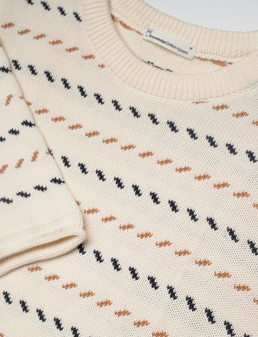 Knowledge Cotton Apparel - Organic Cotton Jacquard Knit - Rege - rundhals - egret - 2