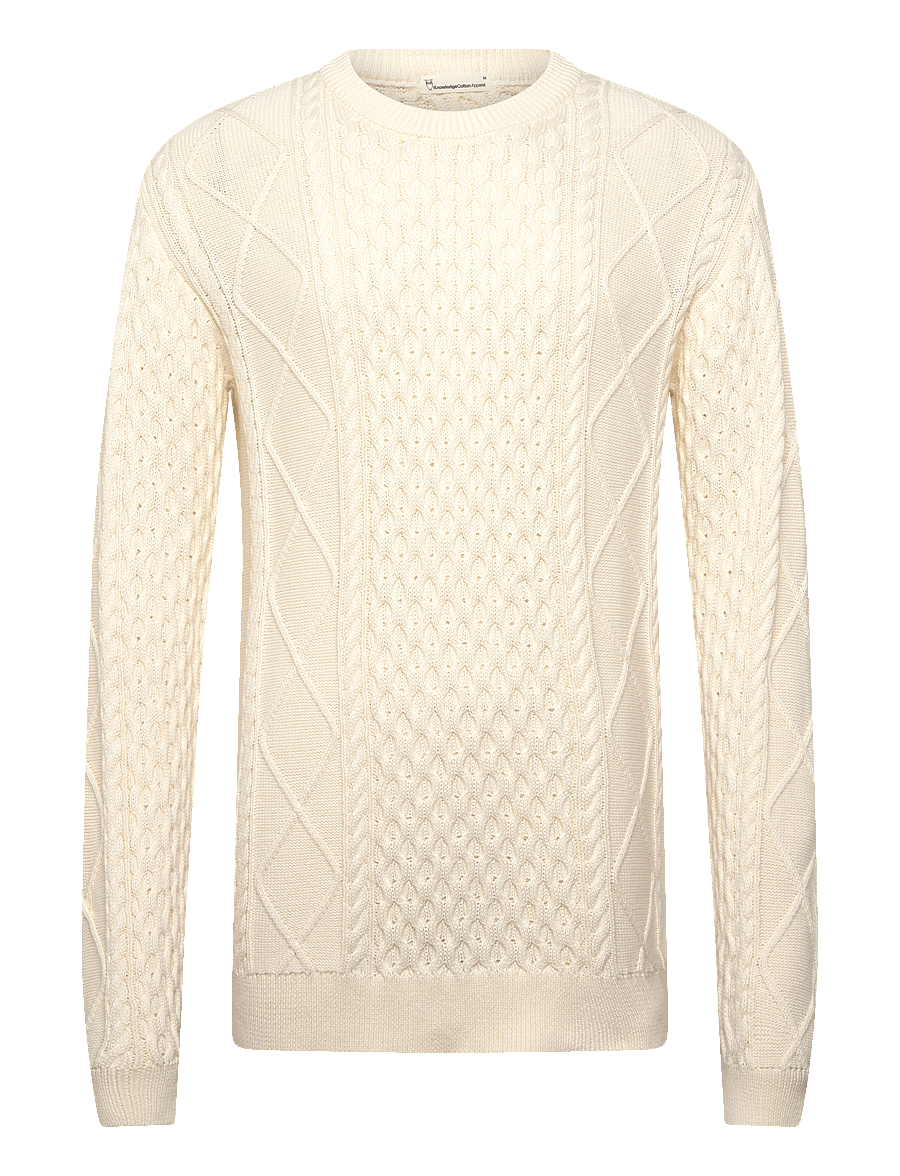 Knowledge Cotton Apparel - Organic Cotton Cable Knit - Regener - ronde hals - egret - 0