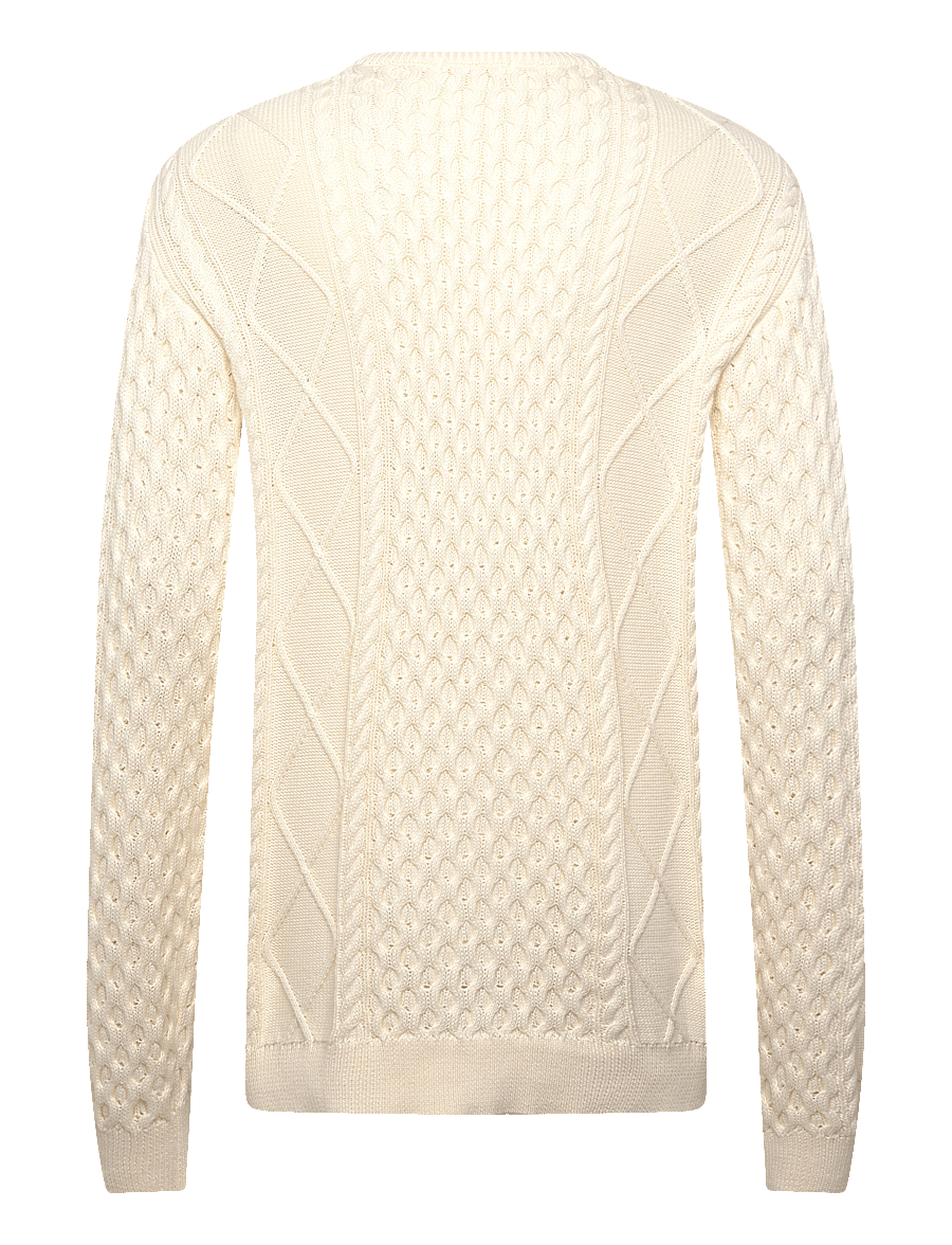 Knowledge Cotton Apparel - Organic Cotton Cable Knit - Regener - ronde hals - egret - 1
