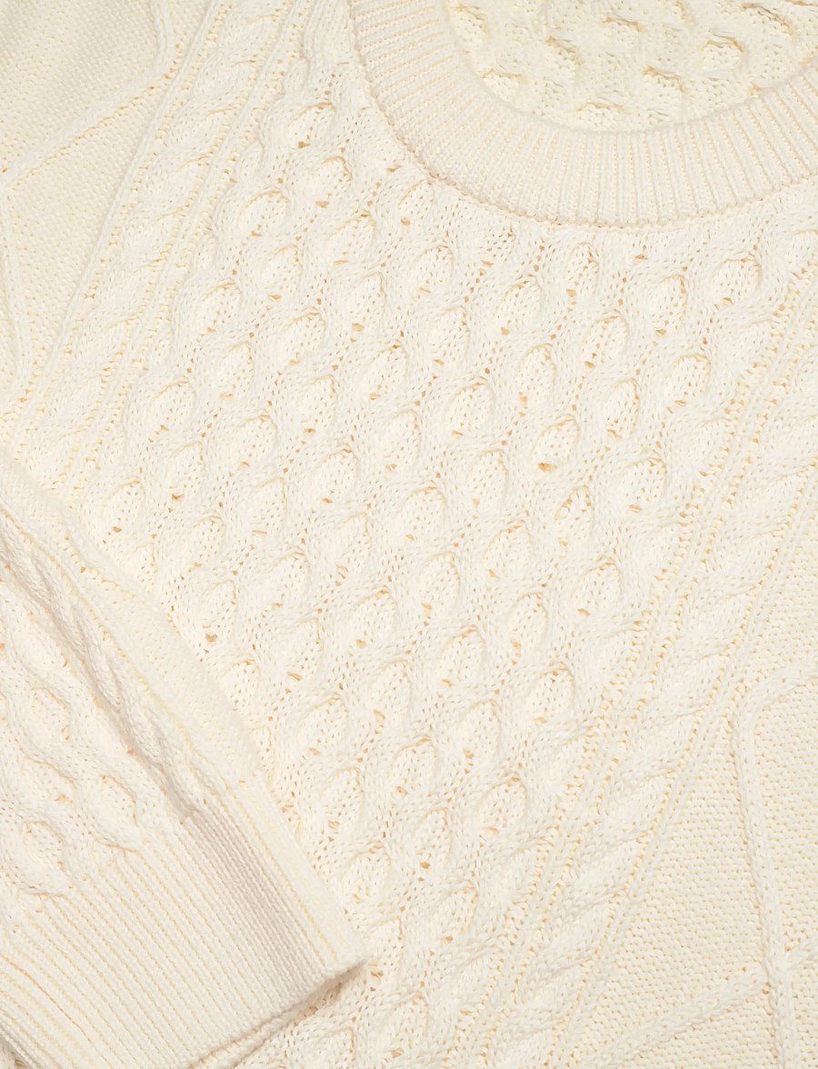 Knowledge Cotton Apparel - Organic Cotton Cable Knit - Regener - ronde hals - egret - 2