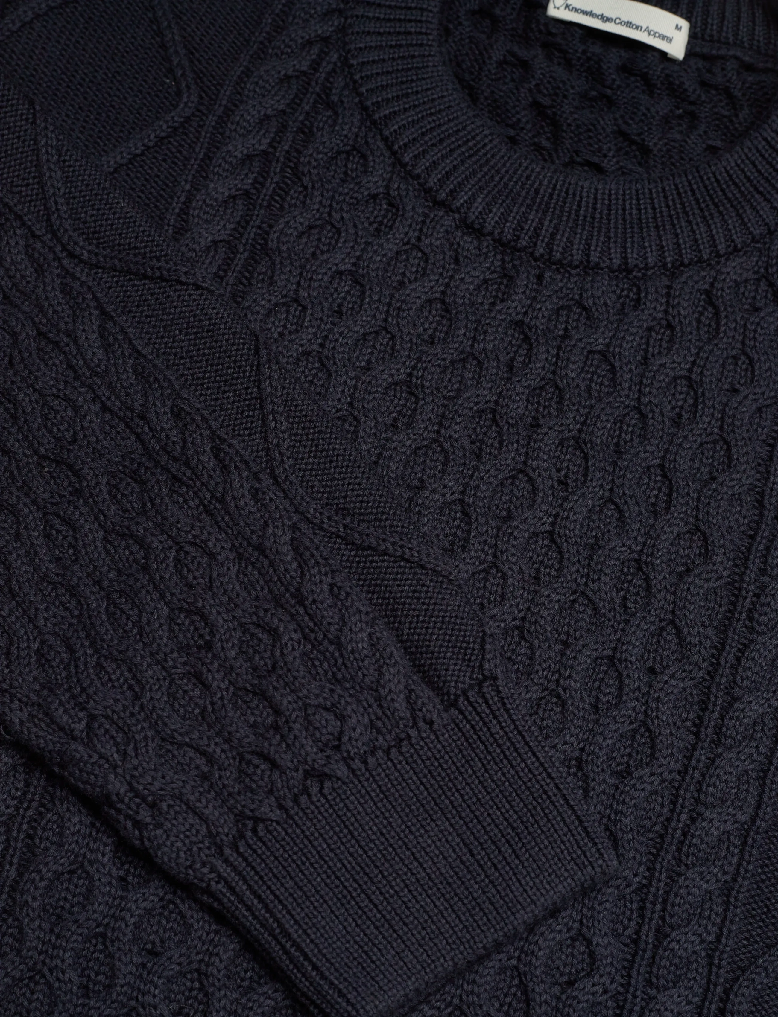Knowledge Cotton Apparel - Organic Cotton Cable Knit - Regener - Ümmarguse kaelusega kudumid - night sky - 2