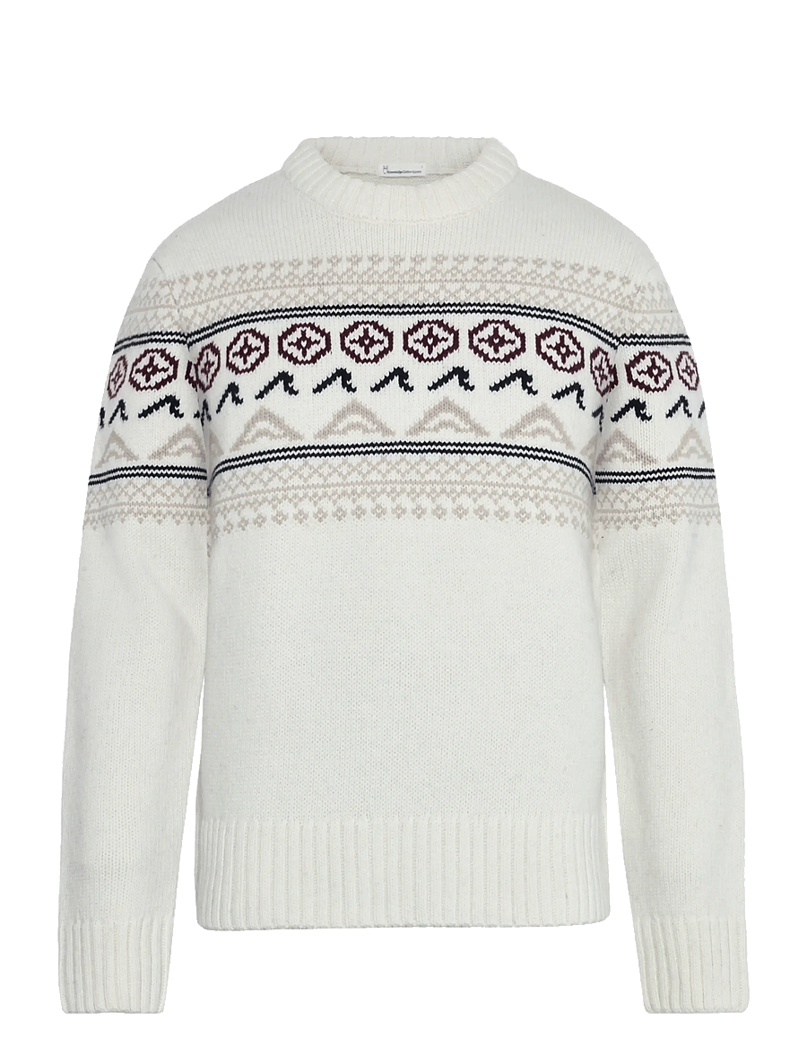 Knowledge Cotton Apparel - Lambswool Crew Neck Knit RWS - Ümara kaelusega - egret - 0
