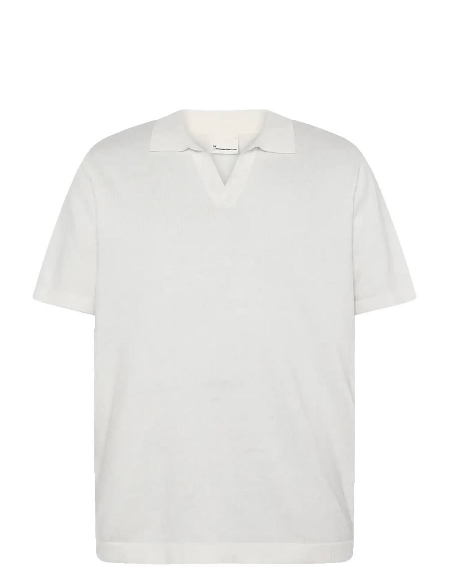Knowledge Cotton Apparel - Cashmere knit polo - stickade pikéer - egret - 0