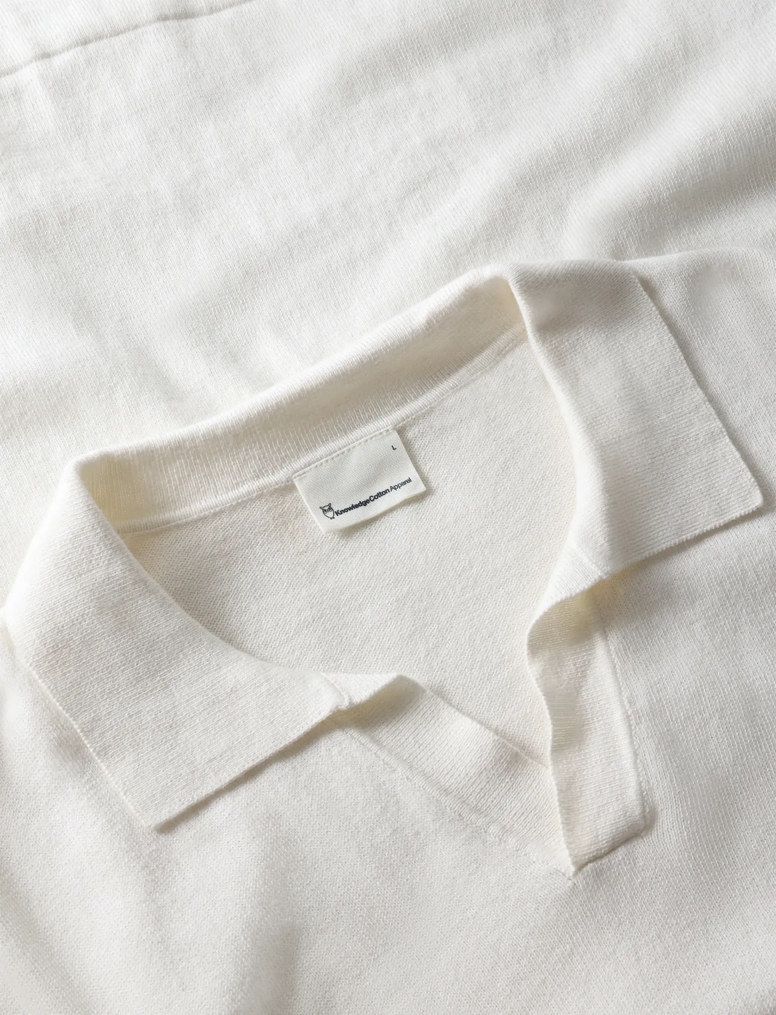Knowledge Cotton Apparel - Cashmere knit polo - stickade pikéer - egret - 2