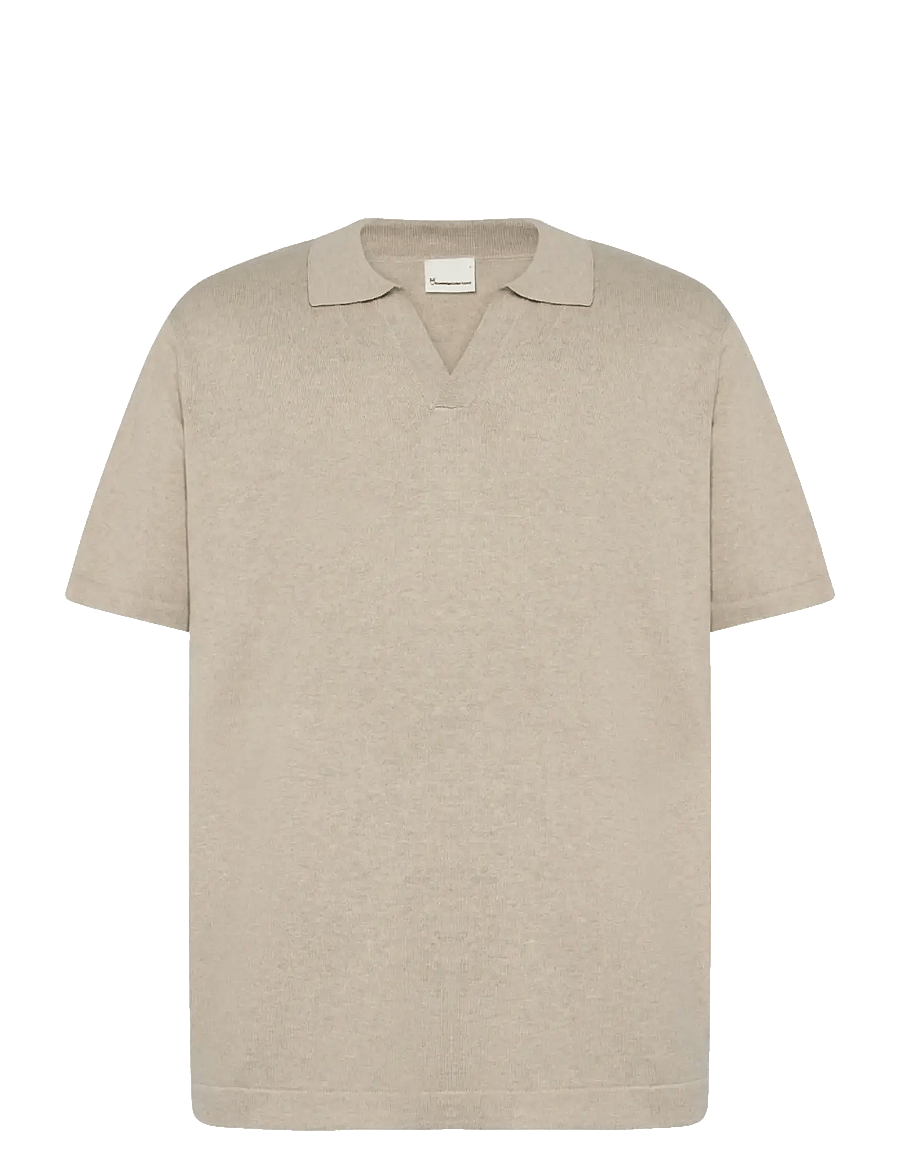 Knowledge Cotton Apparel - Cashmere knit polo - stickade pikéer - light feather gray - 0