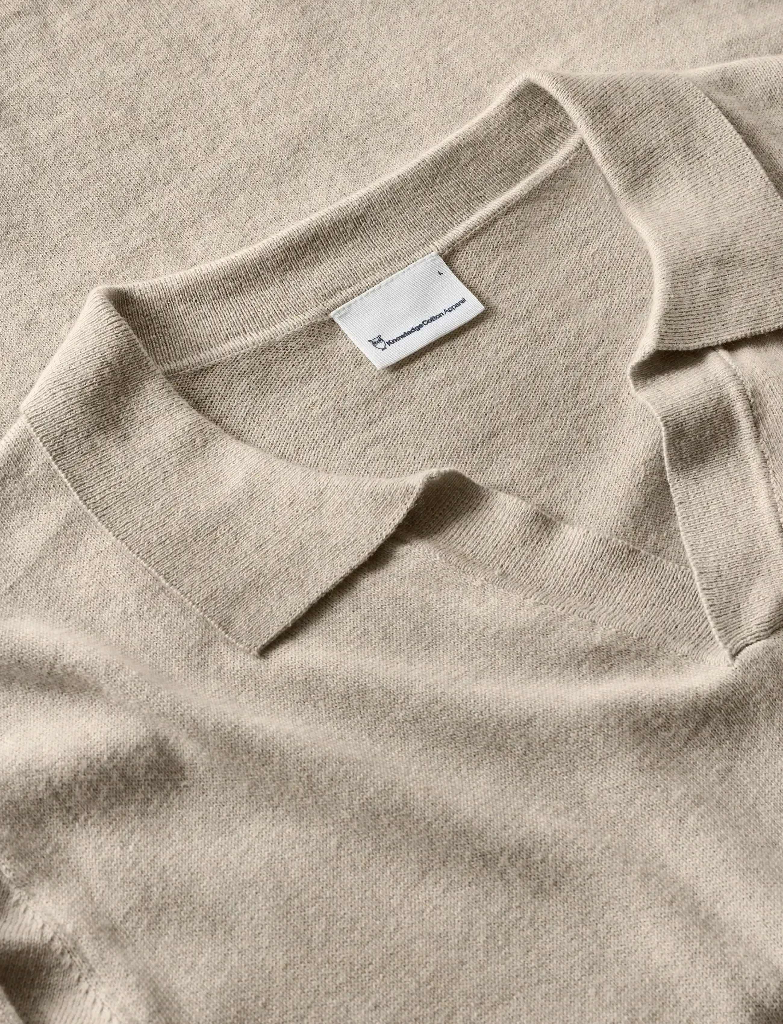 Knowledge Cotton Apparel - Cashmere knit polo - stickade pikéer - light feather gray - 2