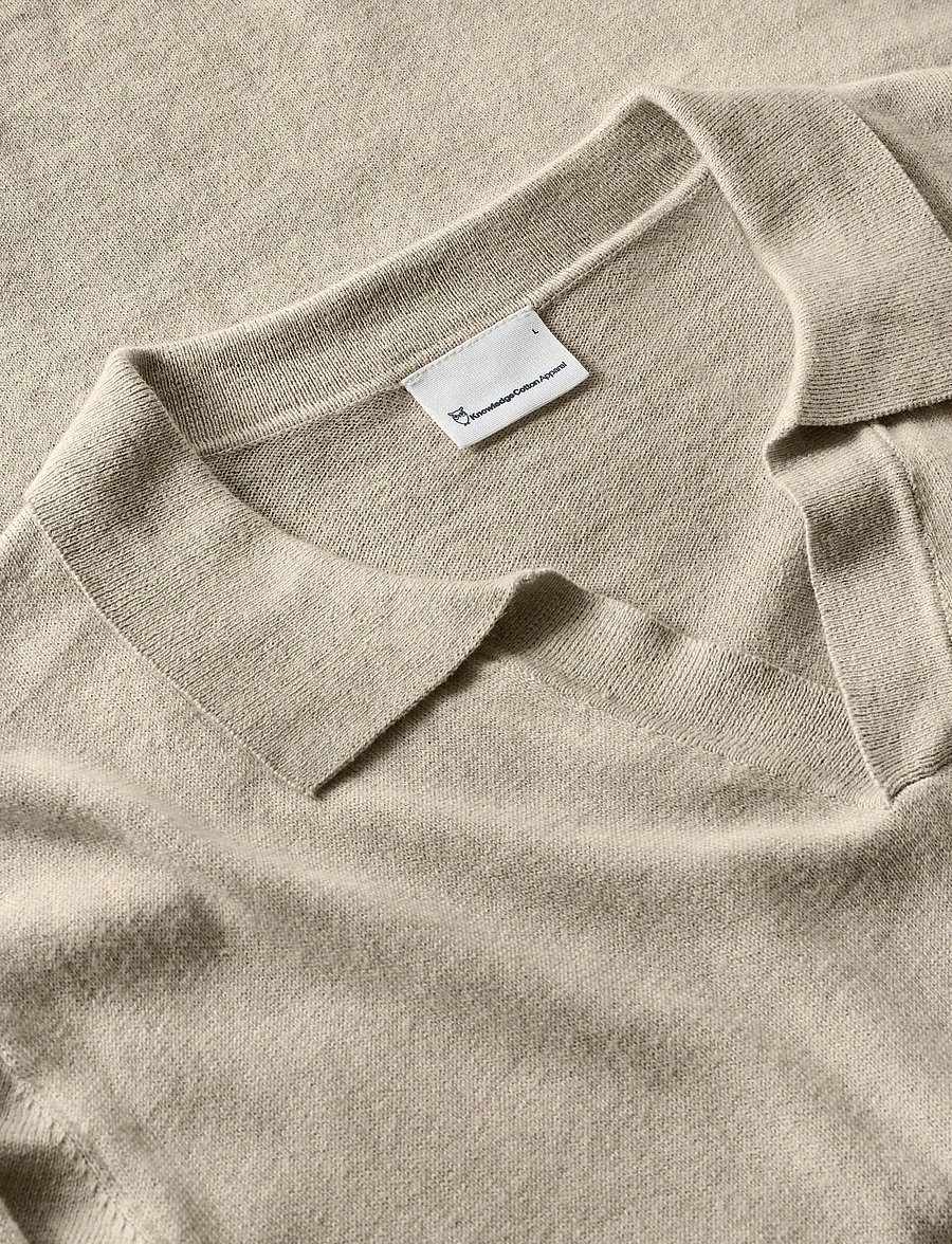 Knowledge Cotton Apparel - Cashmere knit polo - stickade pikéer - light feather gray - 2