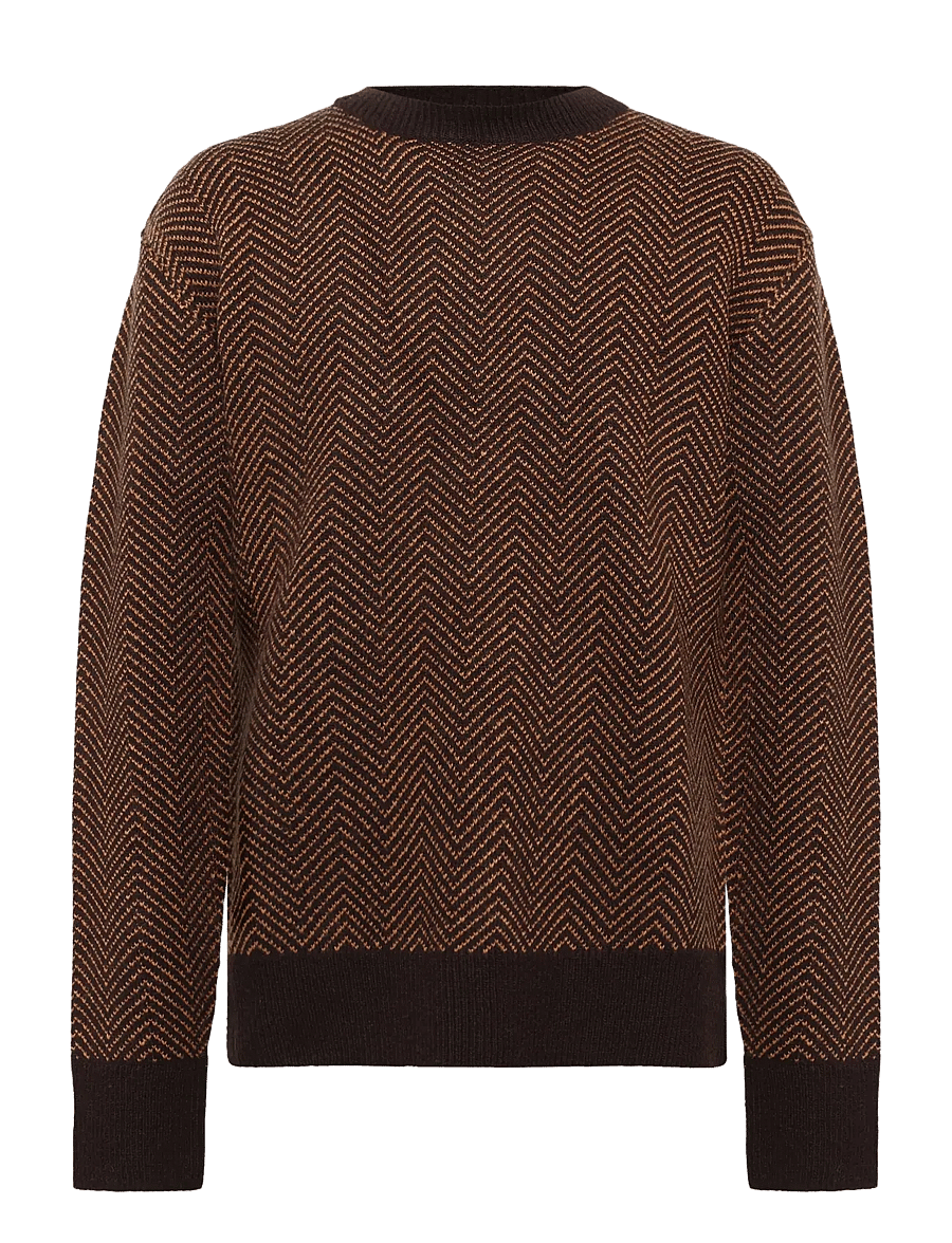 Knowledge Cotton Apparel - Lambswool jacquard sweater - rund hals - chocolate torte - 0