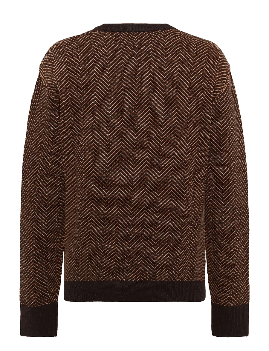 Knowledge Cotton Apparel - Lambswool jacquard sweater - rund hals - chocolate torte - 1