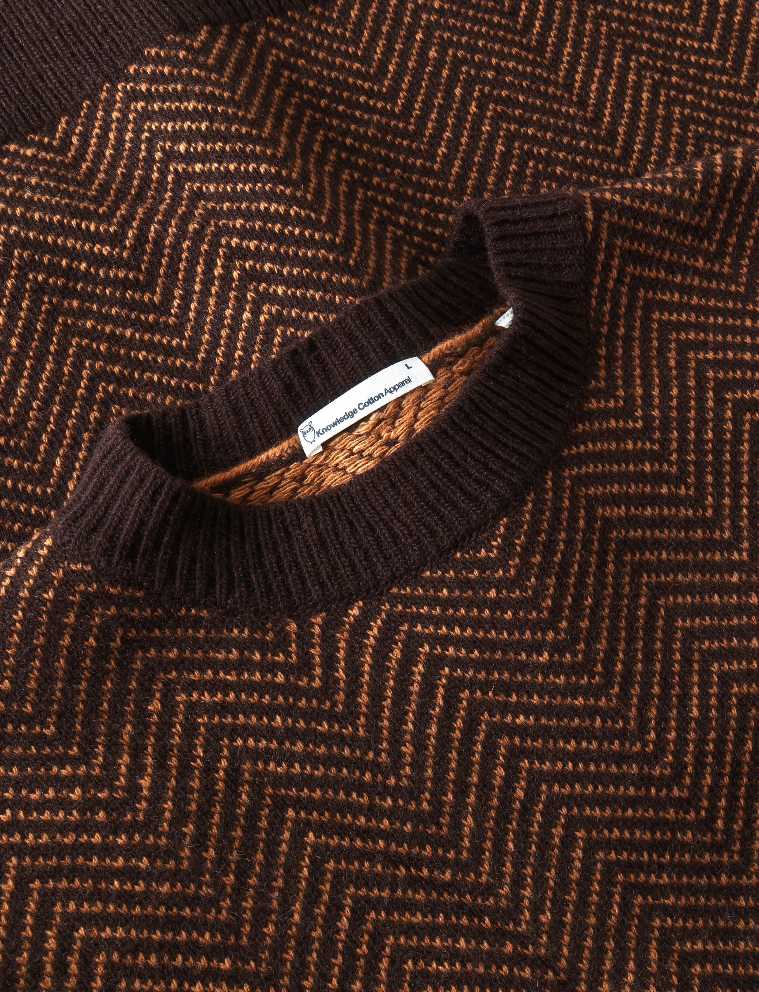 Knowledge Cotton Apparel - Lambswool jacquard sweater - rund hals - chocolate torte - 2