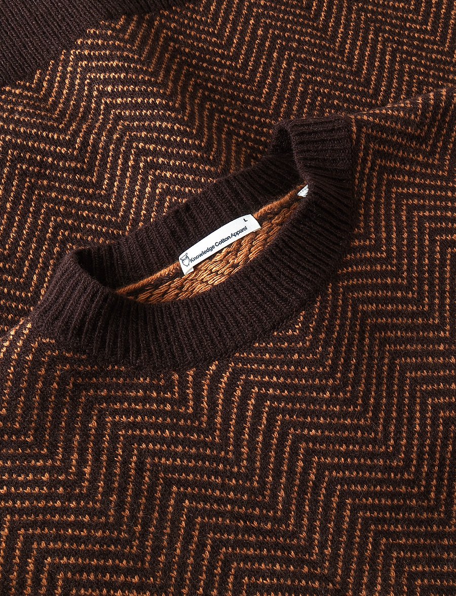 Knowledge Cotton Apparel - Lambswool jacquard sweater - rund hals - chocolate torte - 2