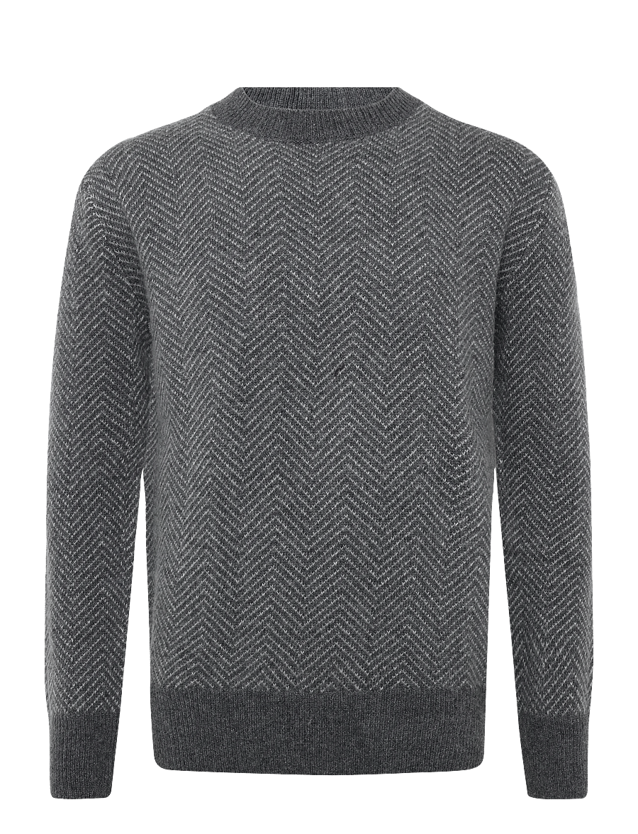 Knowledge Cotton Apparel - Lambswool jacquard sweater - Ümara kaelusega - dark grey melange - 1