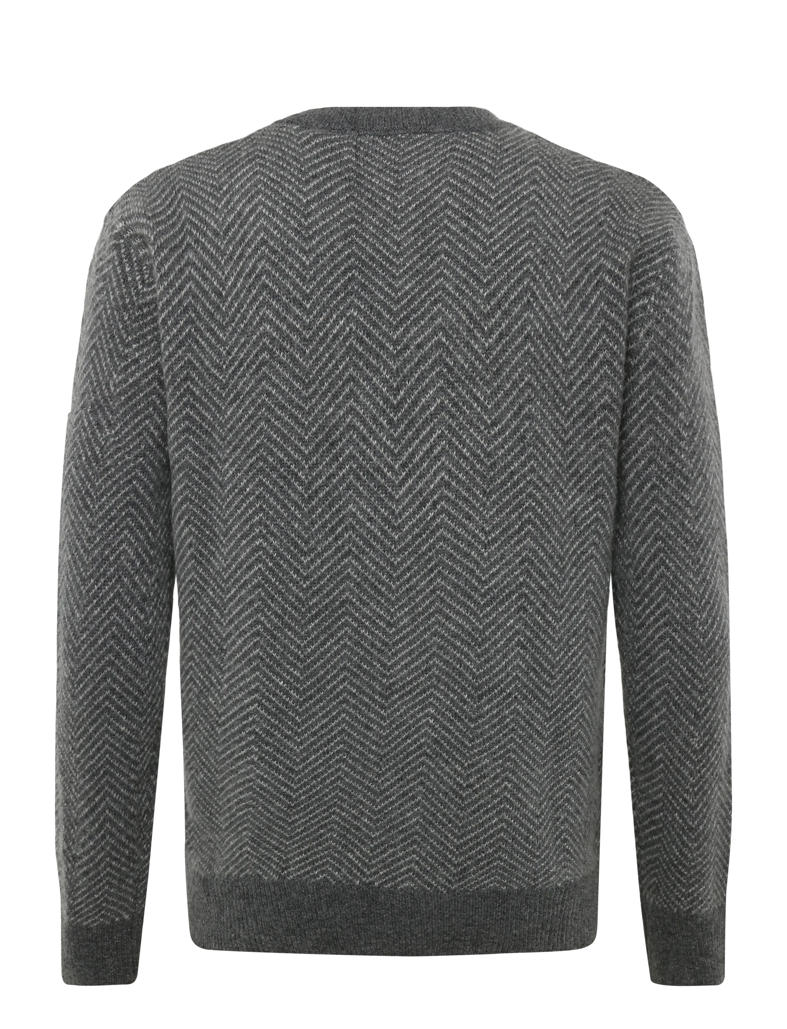 Knowledge Cotton Apparel - Lambswool jacquard sweater - Ümara kaelusega - dark grey melange - 2
