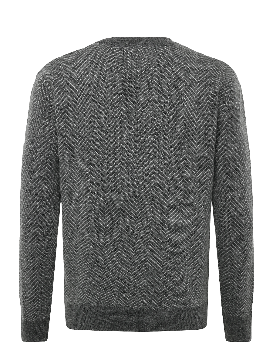 Knowledge Cotton Apparel - Lambswool jacquard sweater - Ümara kaelusega - dark grey melange - 2