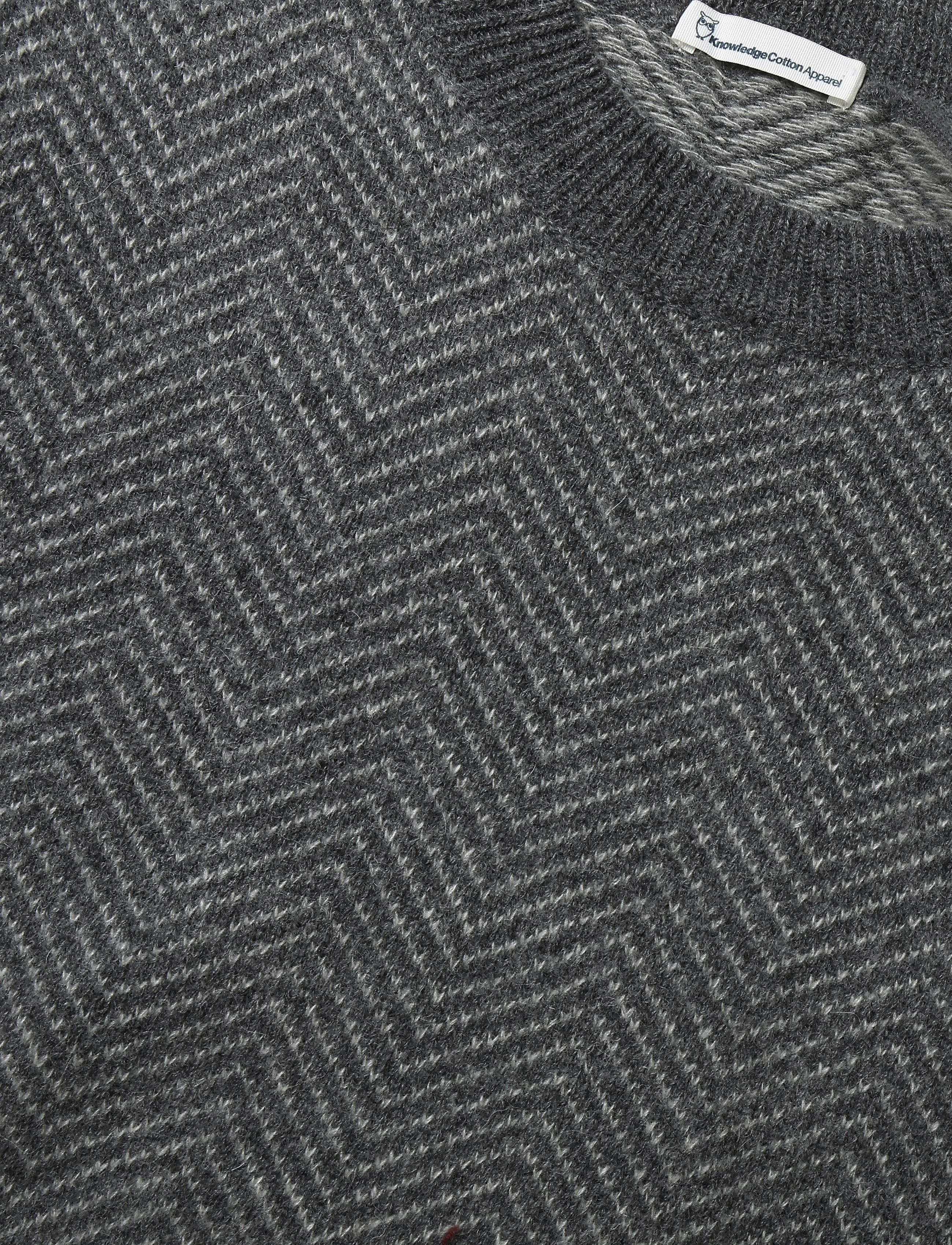 Knowledge Cotton Apparel - Lambswool jacquard sweater - Ümara kaelusega - dark grey melange - 3