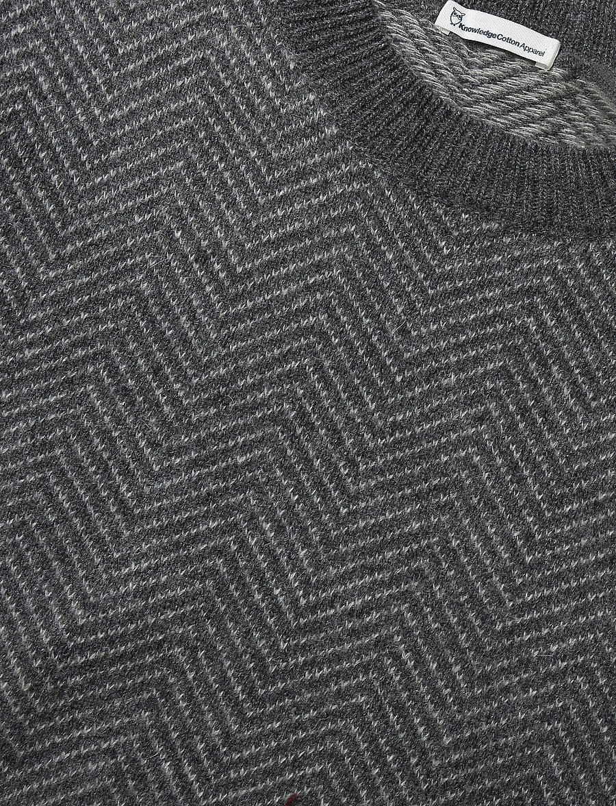 Knowledge Cotton Apparel - Lambswool jacquard sweater - Ümara kaelusega - dark grey melange - 3