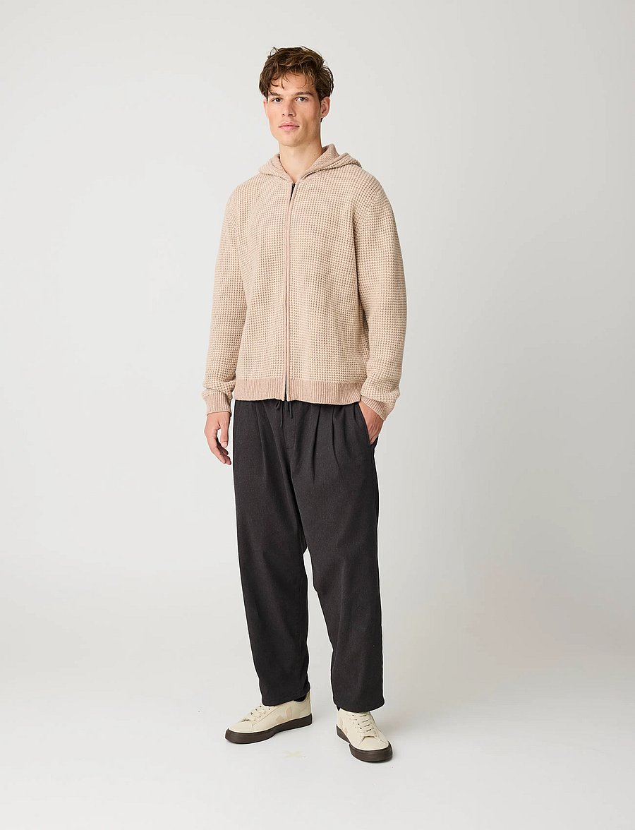 Knowledge Cotton Apparel - Lambswool zip hoodie - kelp melange - 0