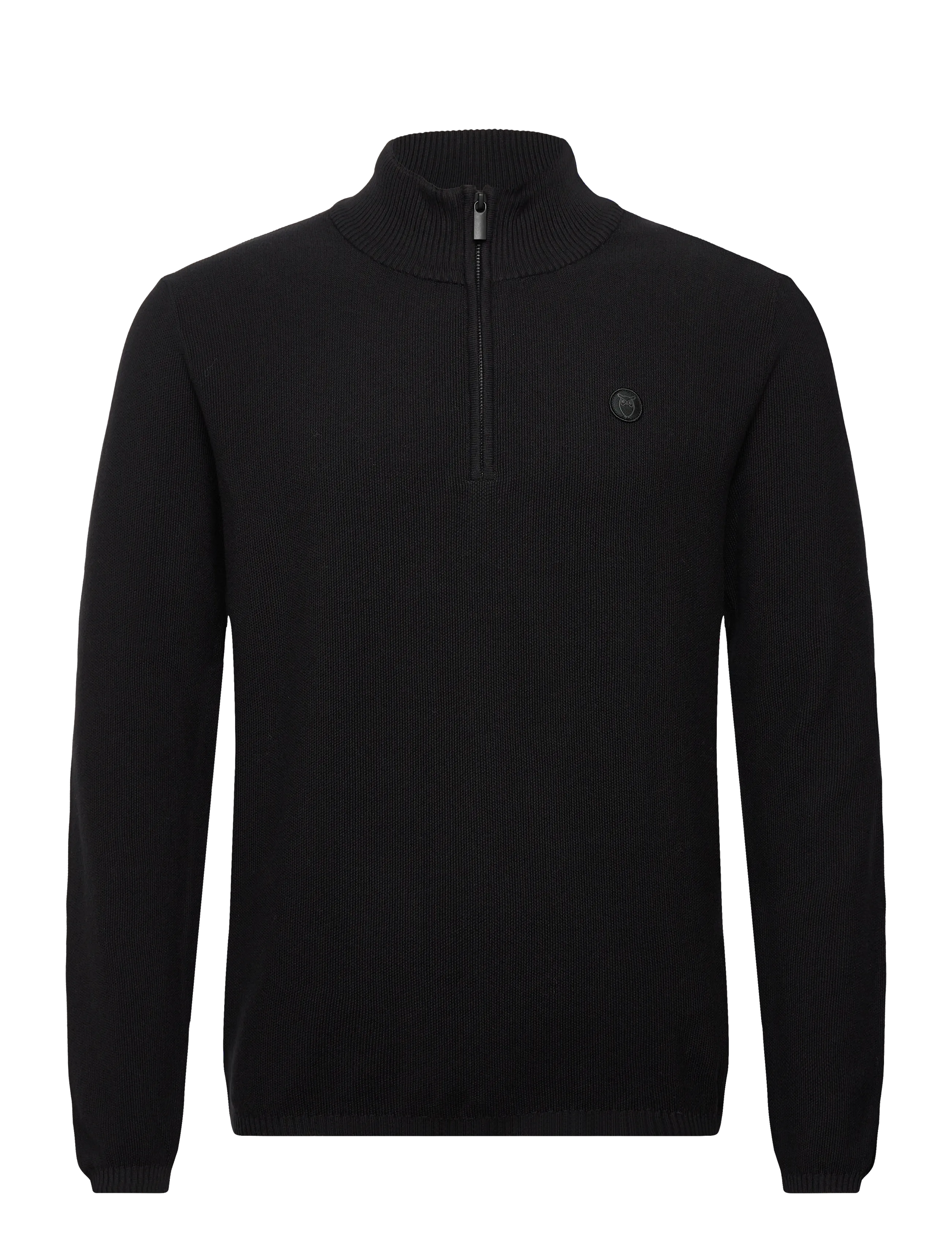 Knowledge Cotton Apparel Organic Cotton Half Zip Pique Knit - Strickmode - BLACK JET / black