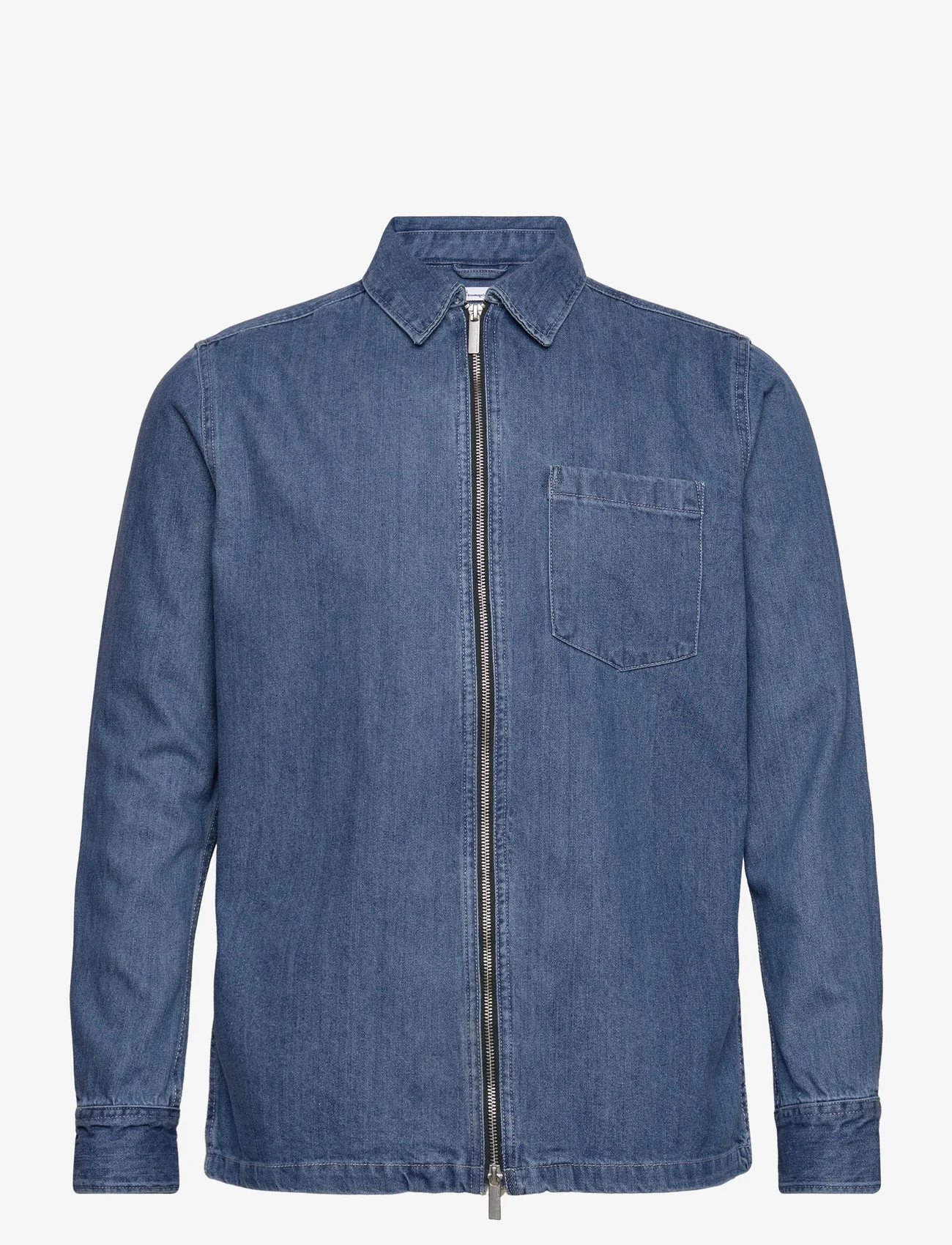 Knowledge Cotton Apparel - Relaxed denim zip shirt - GOTS/Vega - jeansskjorter - medium wash - 0