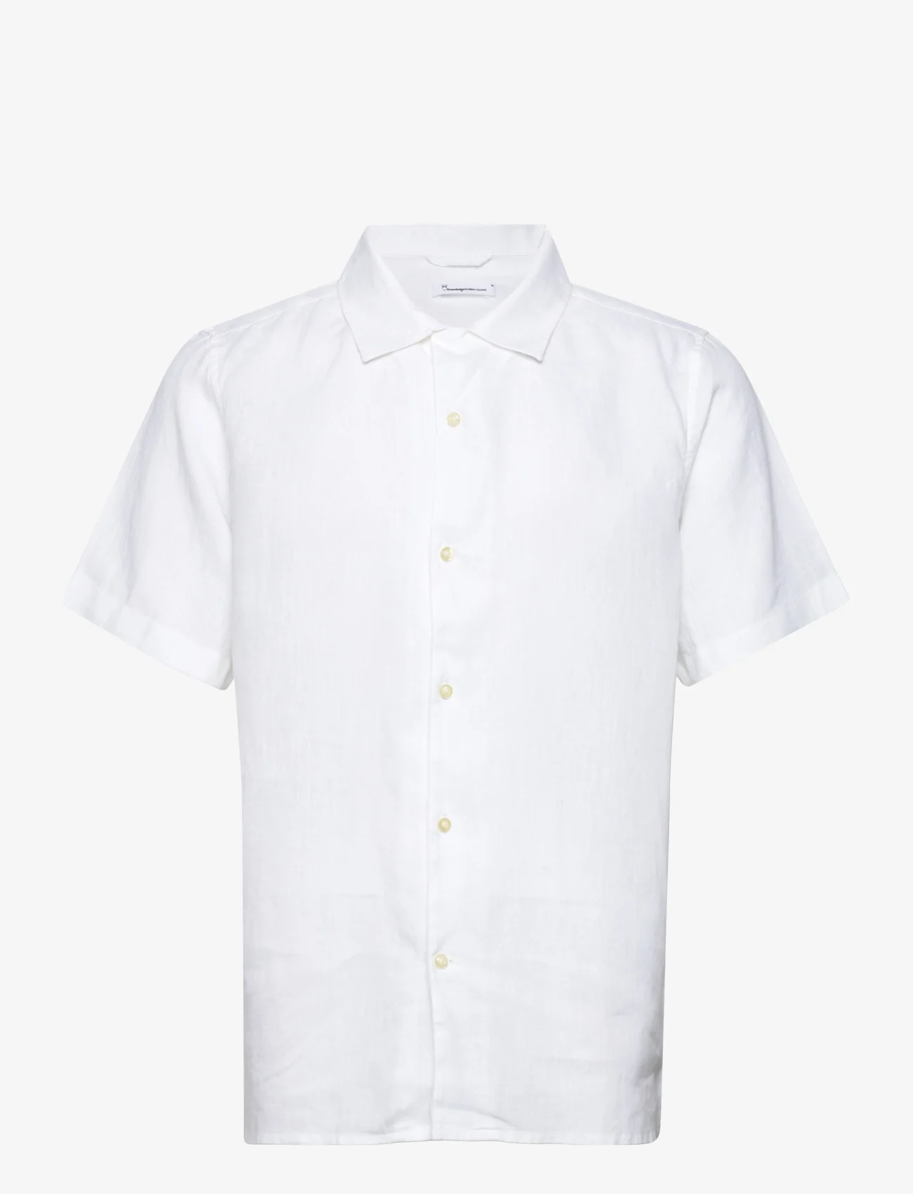 Knowledge Cotton Apparel - Box fit short sleeved linen shirt G - linen shirts - bright white - 0