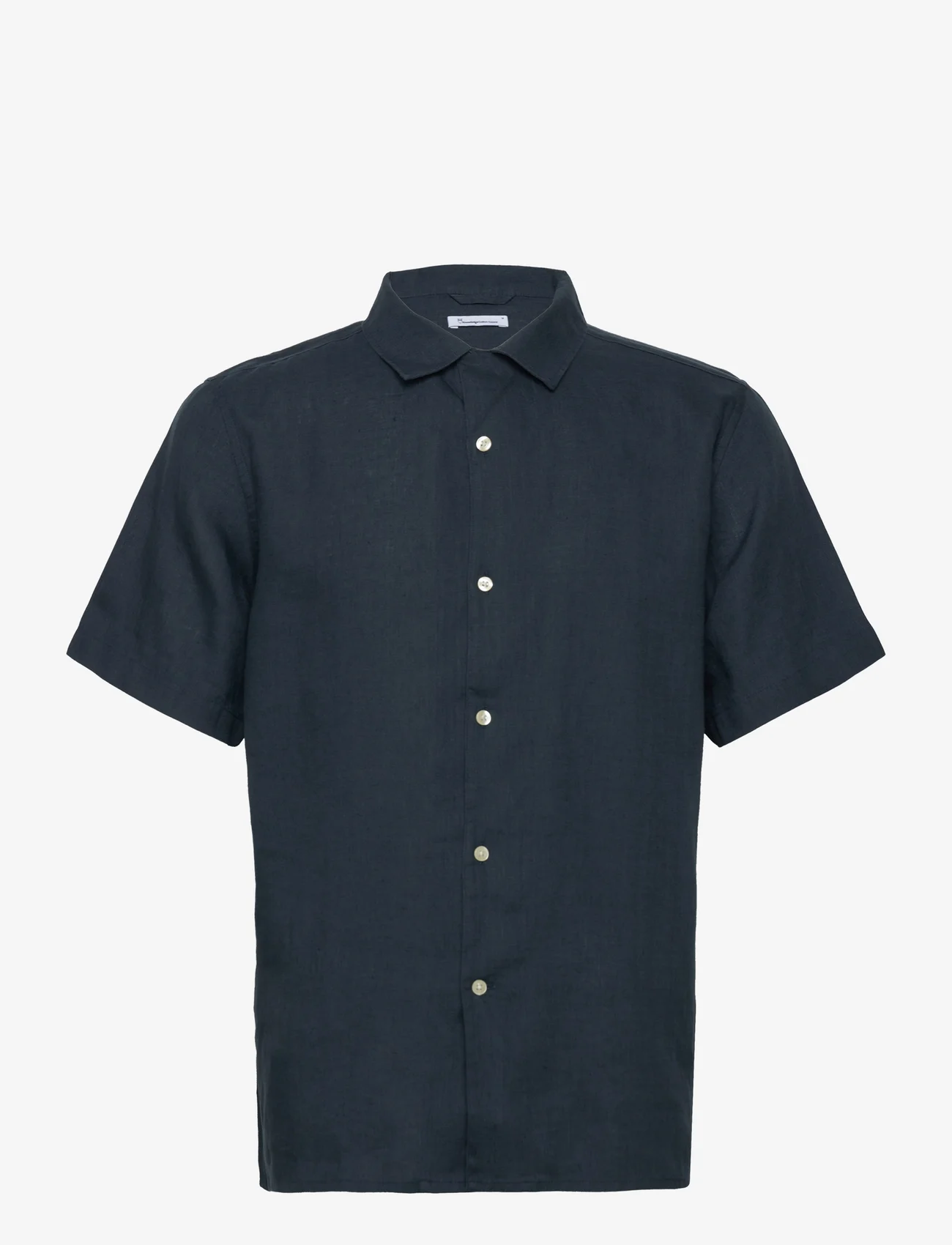 Knowledge Cotton Apparel - Box fit short sleeved linen shirt G - linen shirts - total eclipse - 0