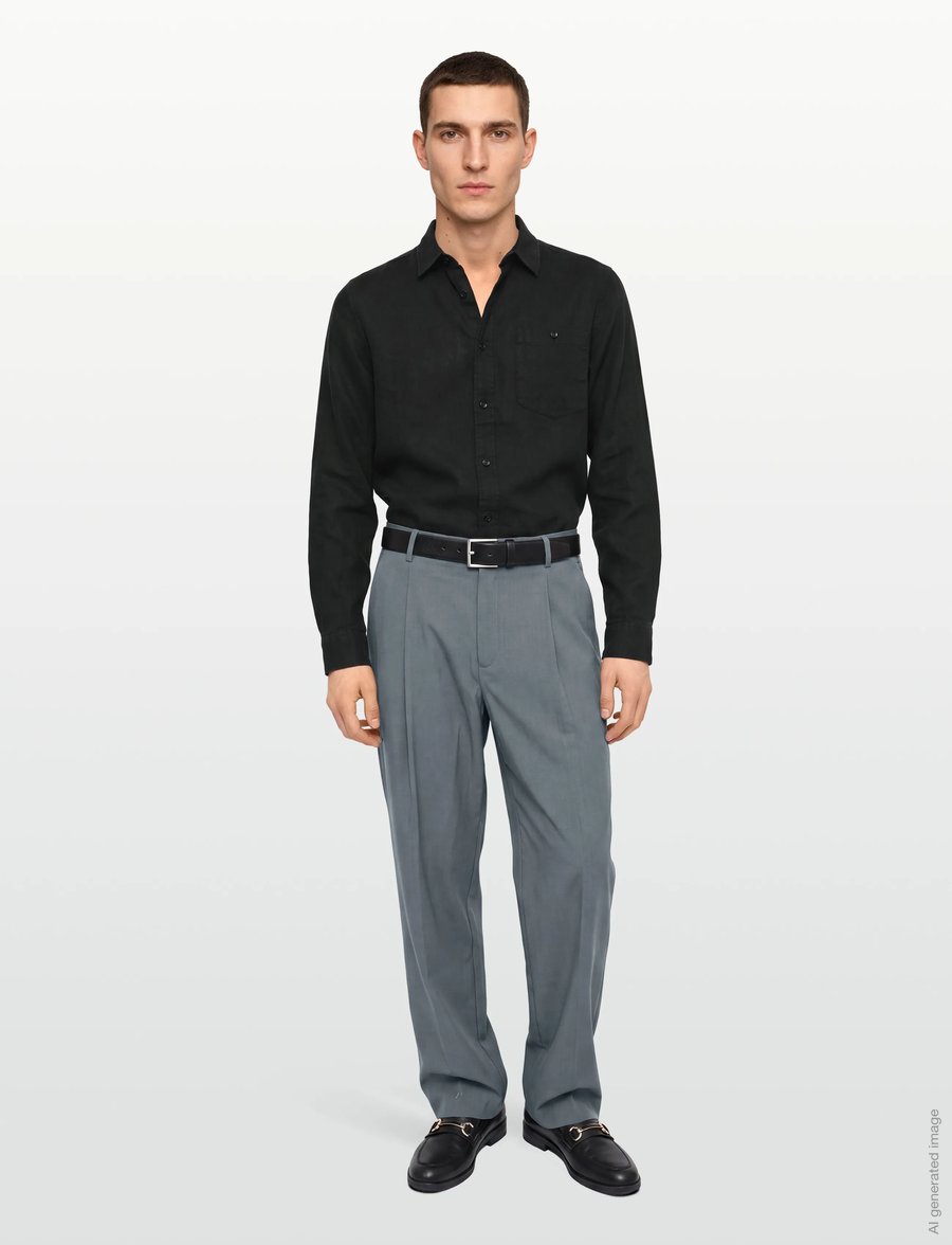 Knowledge Cotton Apparel - Linen shirt - hørskjorter - black jet - 0