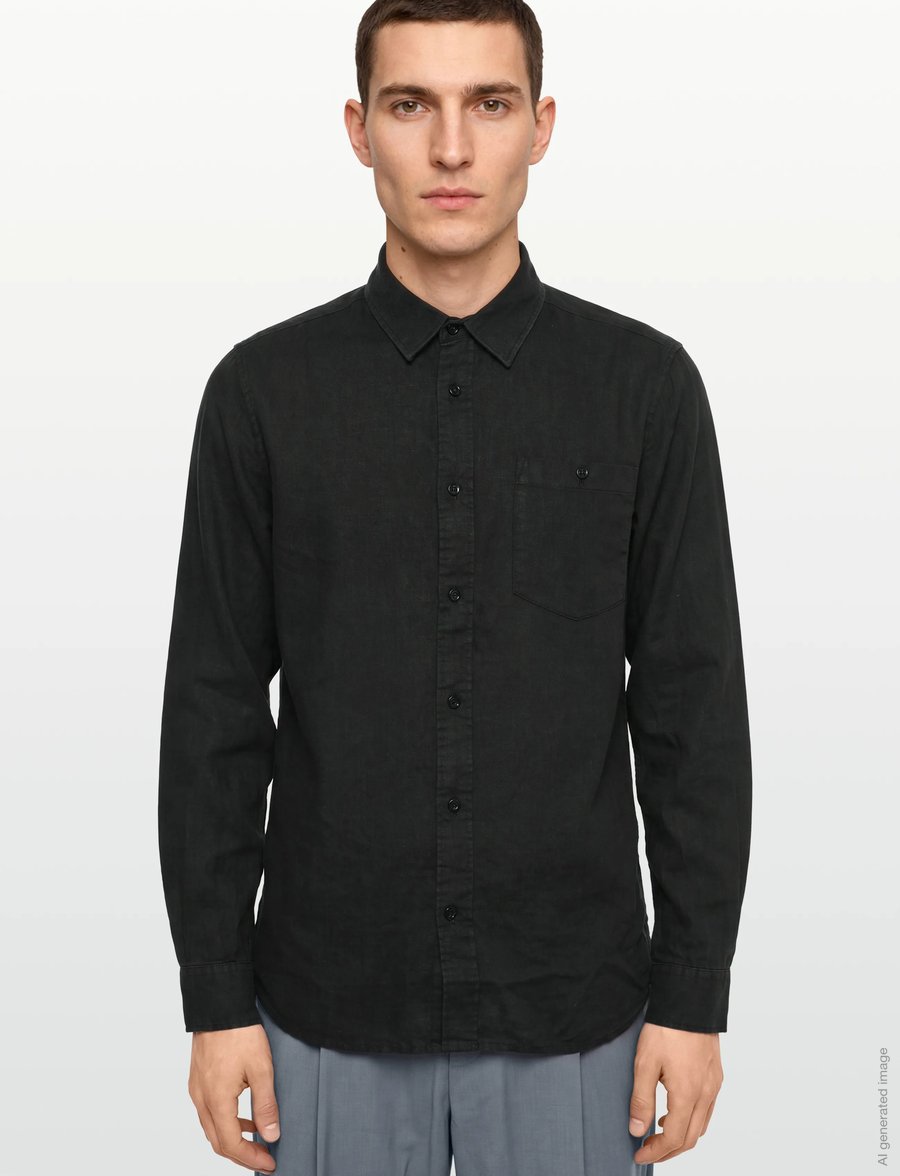 Knowledge Cotton Apparel - Linen shirt - hørskjorter - black jet - 3