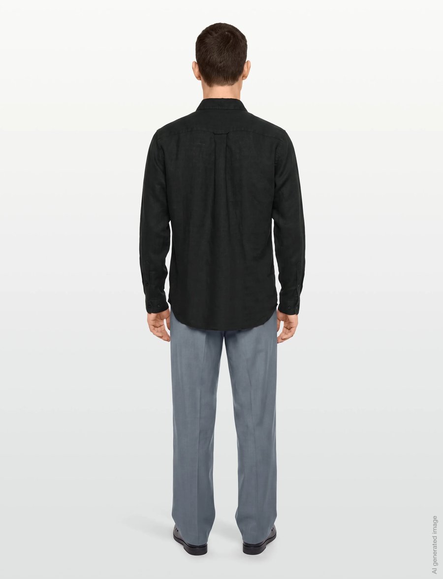 Knowledge Cotton Apparel - Linen shirt - hørskjorter - black jet - 4