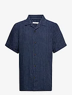 Box fit short sleeved striped linen - STRIPE - BLUE
