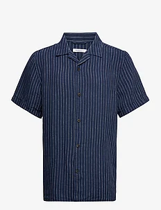 Box fit short sleeved striped linen, Knowledge Cotton Apparel