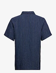 Knowledge Cotton Apparel - Box fit short sleeved striped linen - linen shirts - stripe - blue - 1