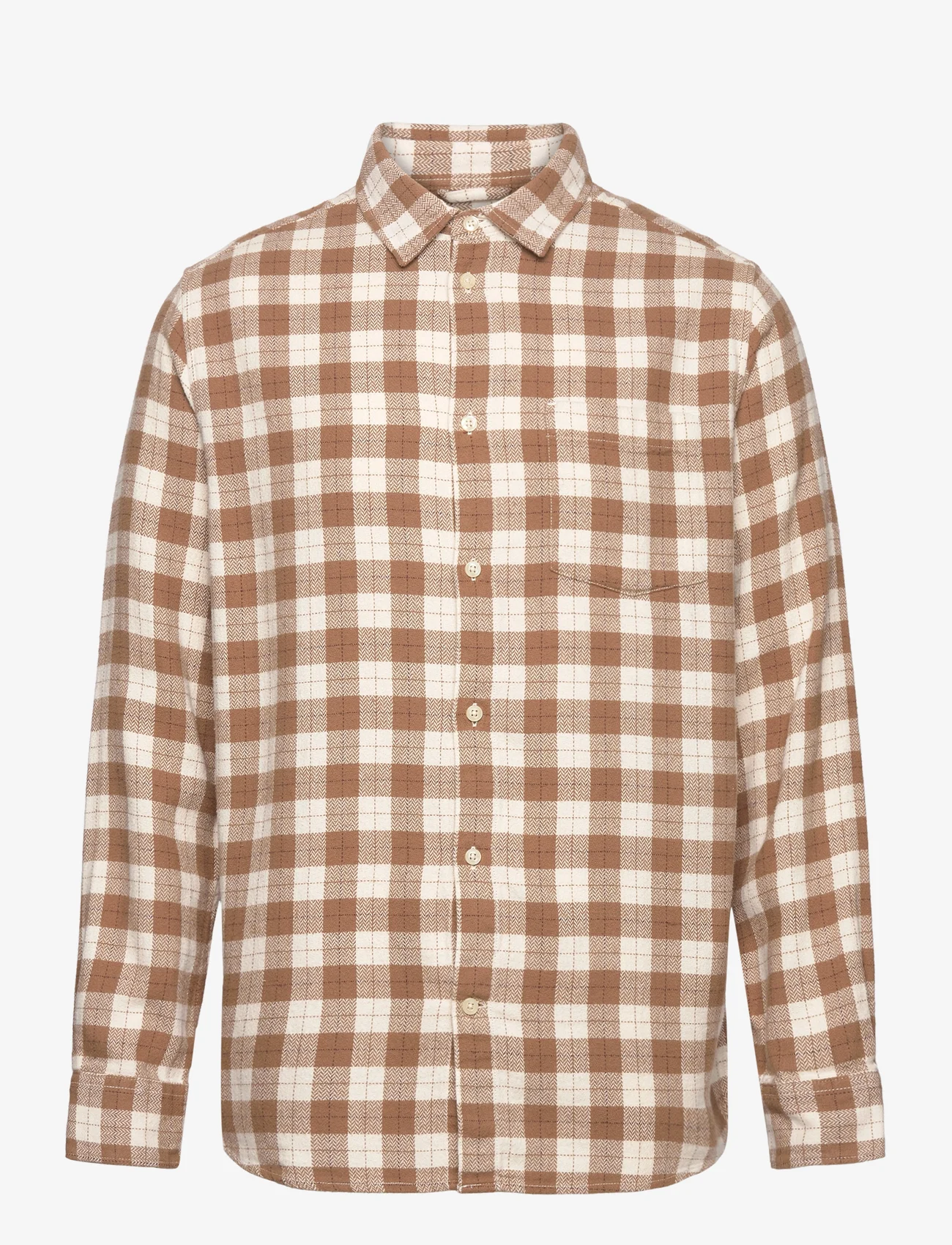 Knowledge Cotton Apparel - Loose fit checkered shirt - GOTS/Ve - avslappede skjorter - beige check - 0
