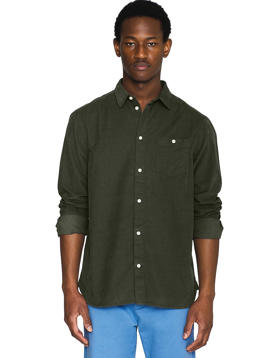 Knowledge Cotton Apparel - Dune regular corduroy shirt - cordhemden - forest night - 0