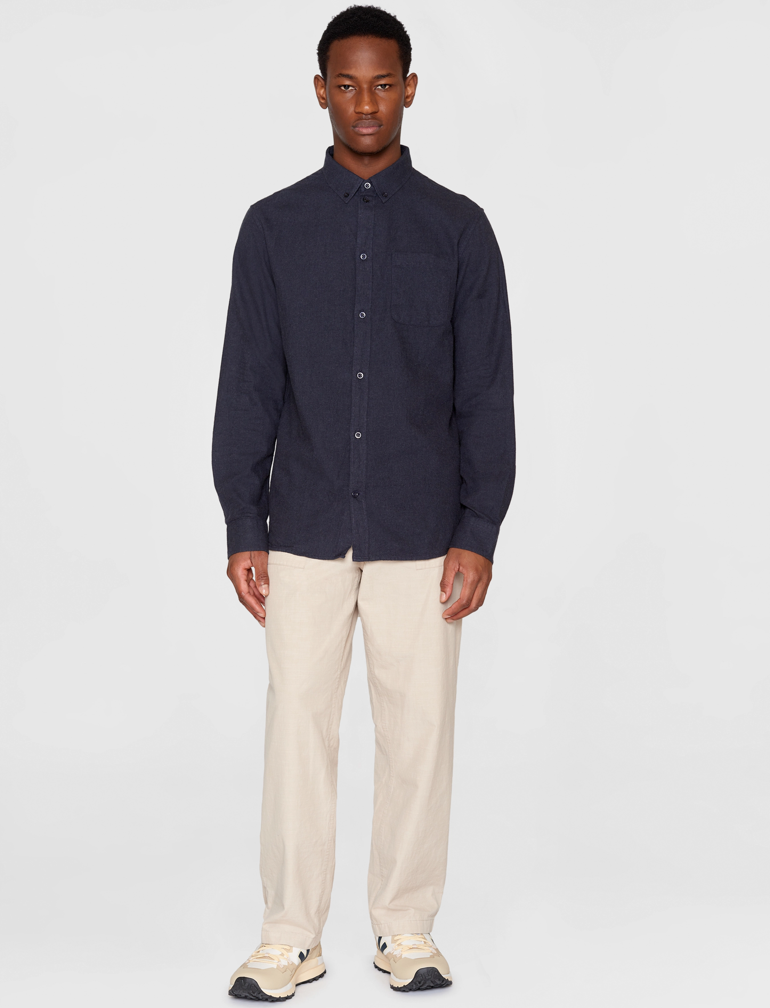 Knowledge Cotton Apparel - Regular fit melangé flannel shirt - - total eclipse - 4