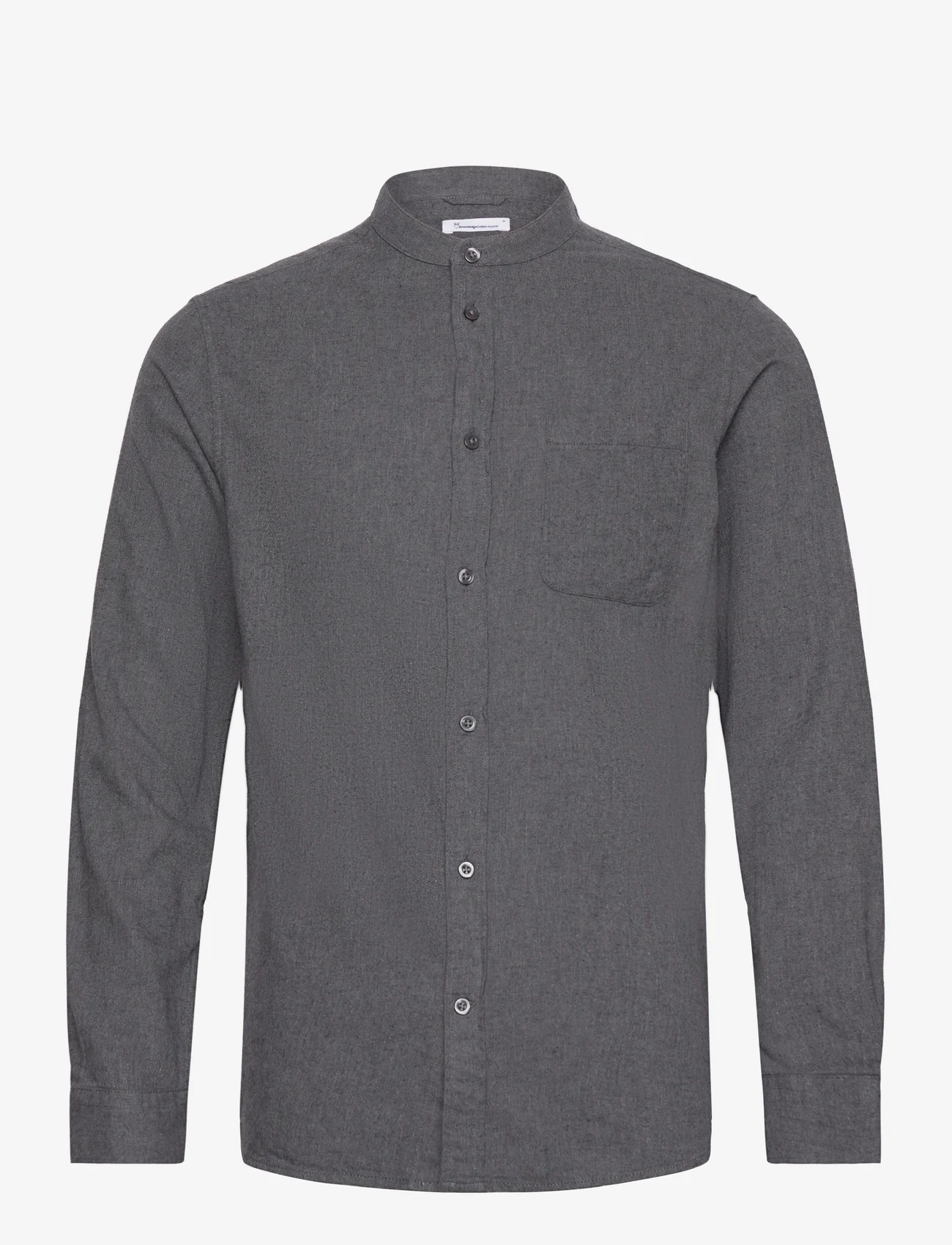 Knowledge Cotton Apparel - Regular fit melangé flannel stand c - basic shirts - dark grey melange - 0