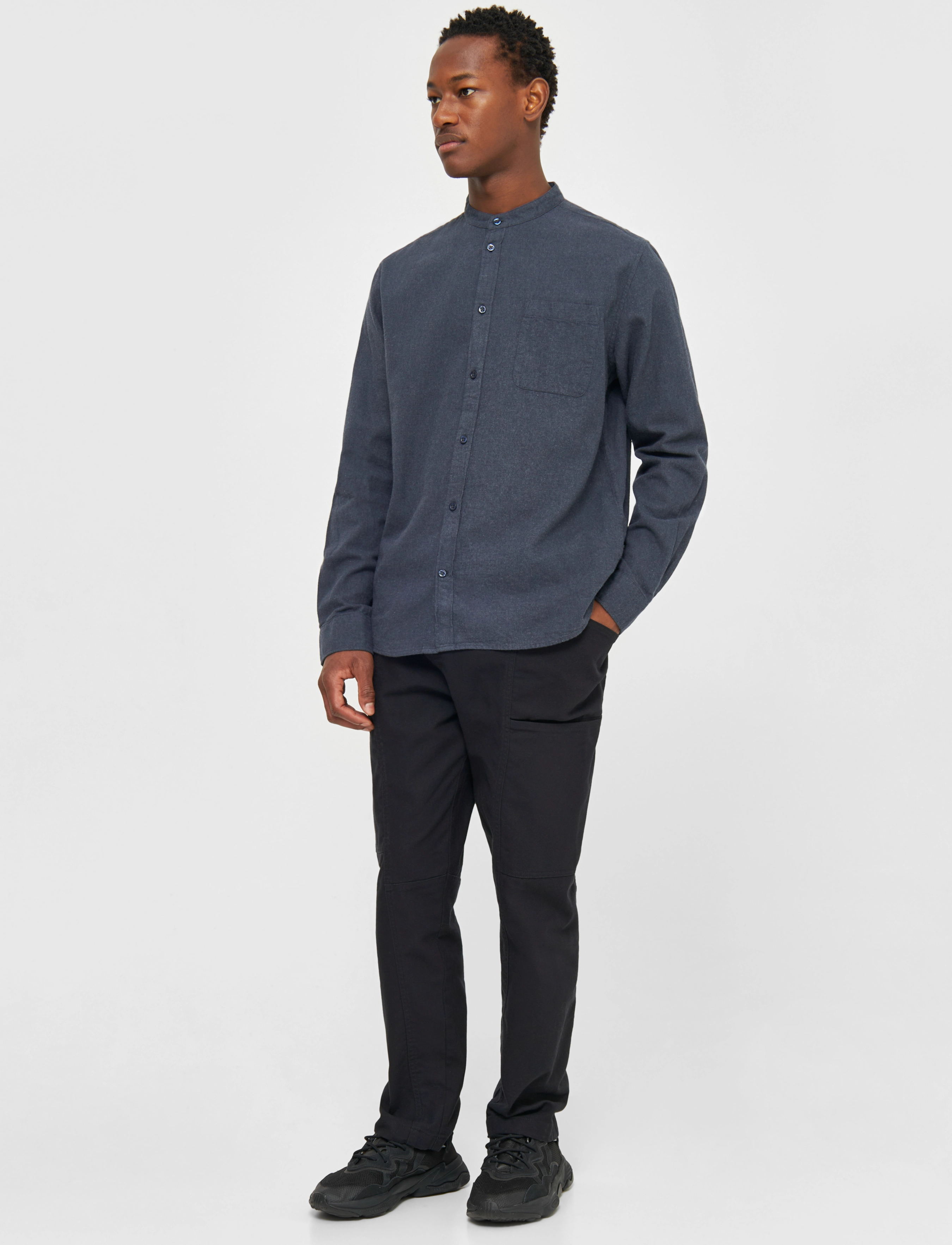 Knowledge Cotton Apparel - Regular fit melangé flannel stand c - total eclipse - 4