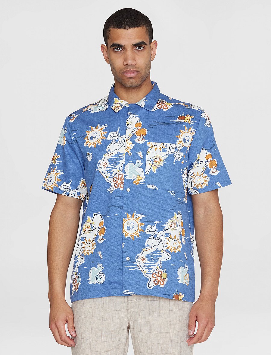 Knowledge Cotton Apparel - Box short sleeve AOP shirt - GOTS/V - blue aop - 0