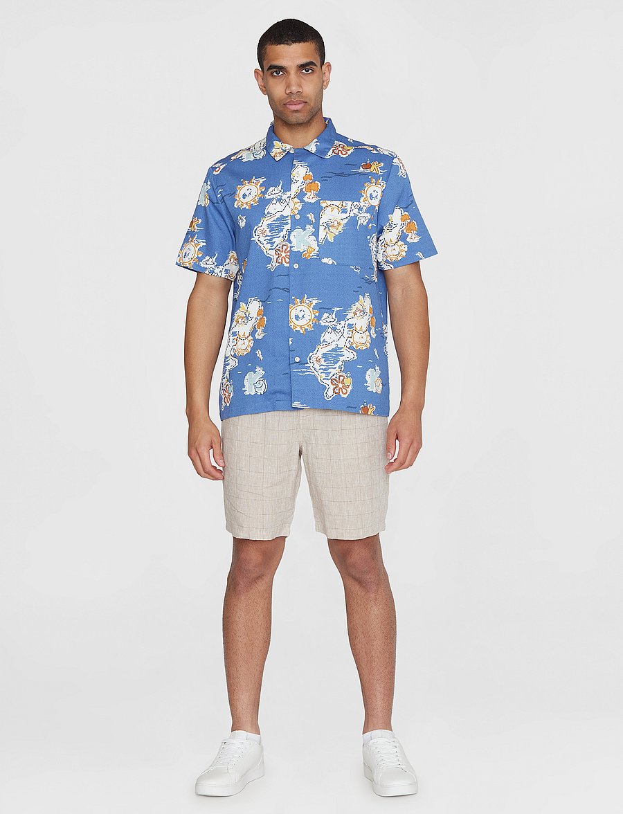 Knowledge Cotton Apparel - Box short sleeve AOP shirt - GOTS/V - blue aop - 4