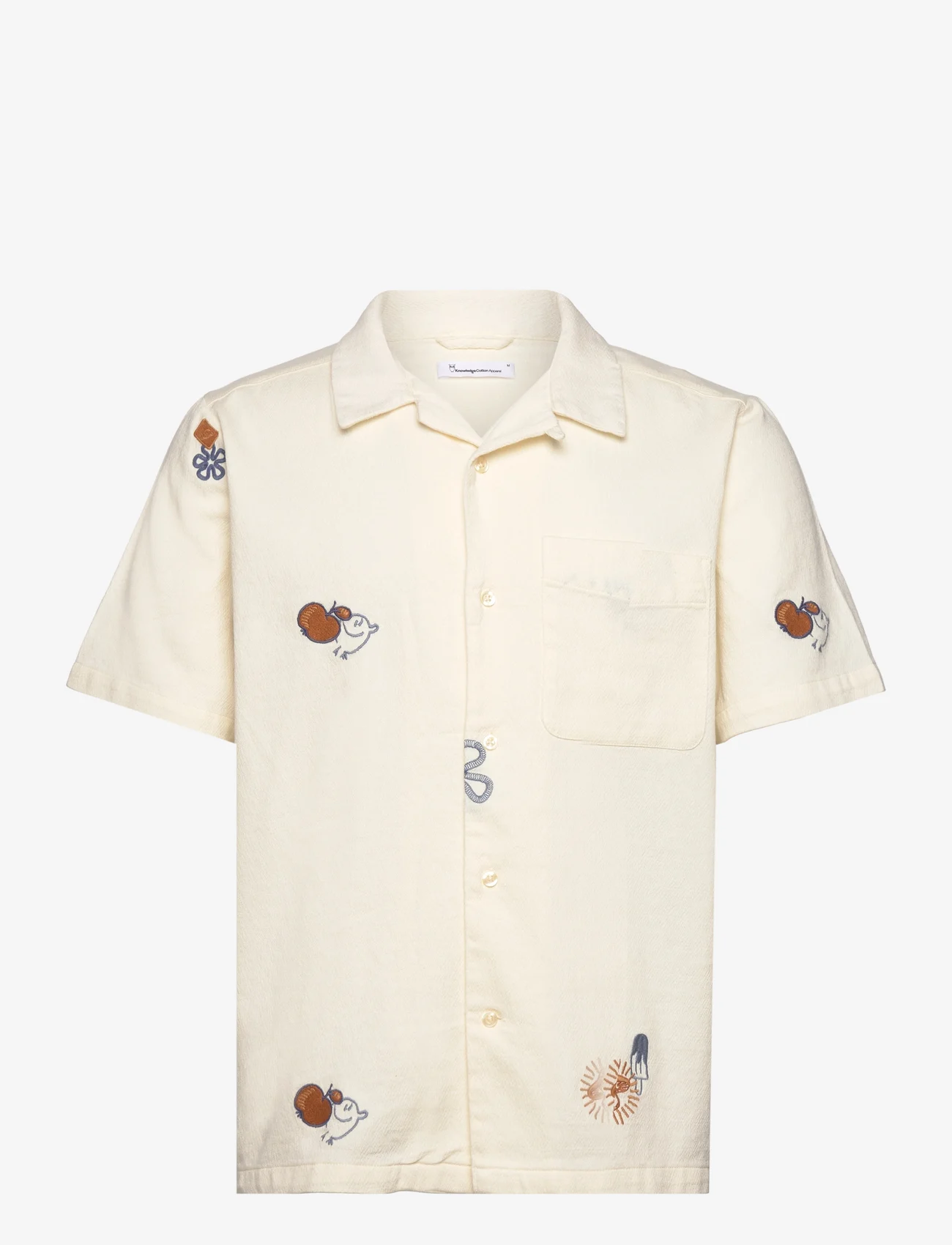 Knowledge Cotton Apparel - Box fit short sleeve shirt with emb - t-krekli ar īsām piedurknēm - egret - 0