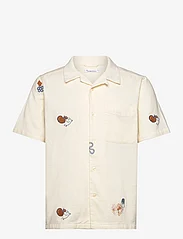 Knowledge Cotton Apparel - Box fit short sleeve shirt with emb - kortærmede t-shirts - egret - 0