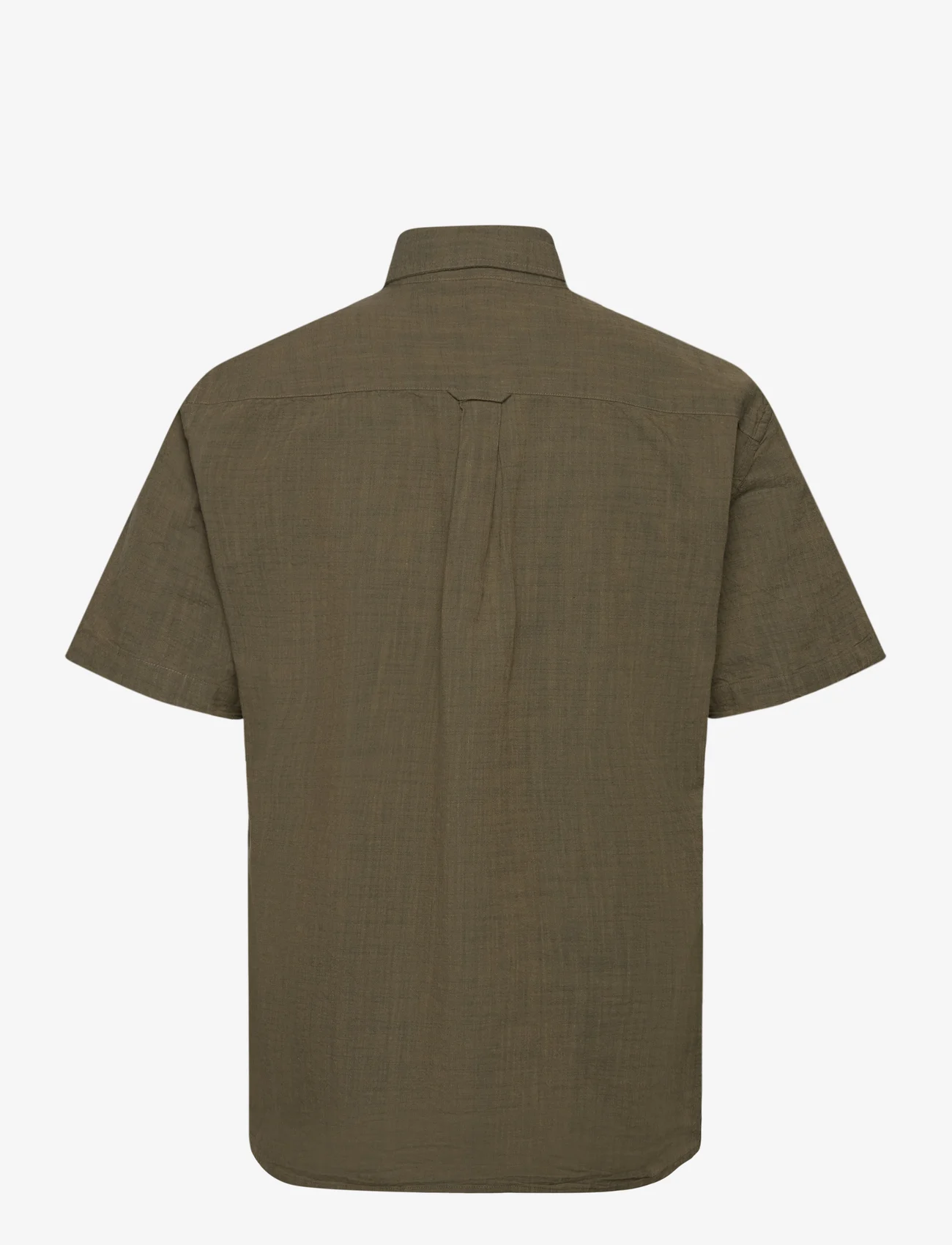 Knowledge Cotton Apparel - Regular linen look short sleeve shi - kortærmede t-shirts - burned olive - 1